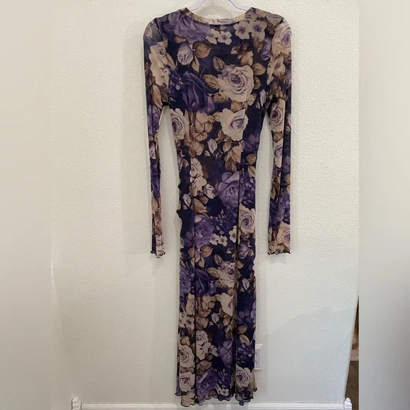 Free People Mesh Romantic Slit Maxi Dress Bodycon Whimsigoth Stretch Boho - Picture 9 of 10